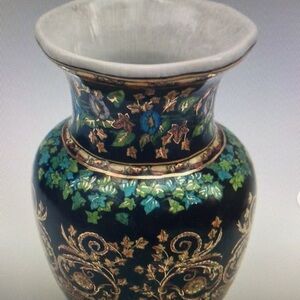 Floral Black and Gold Decorative Vase